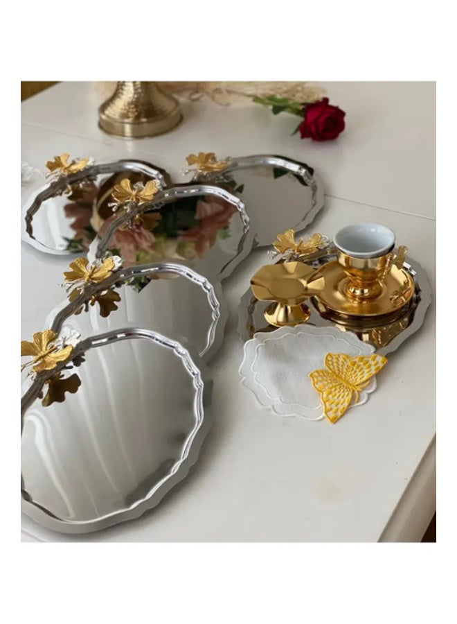 Stainless 6-Piece Butterfly Accessories Oval Service Tray Made in Turkey - Image 3